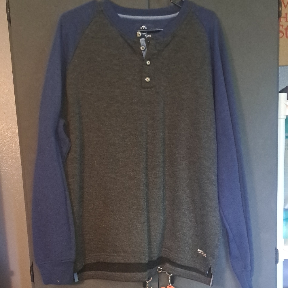 Gray and Blue Long Sleeve Henley Shirt